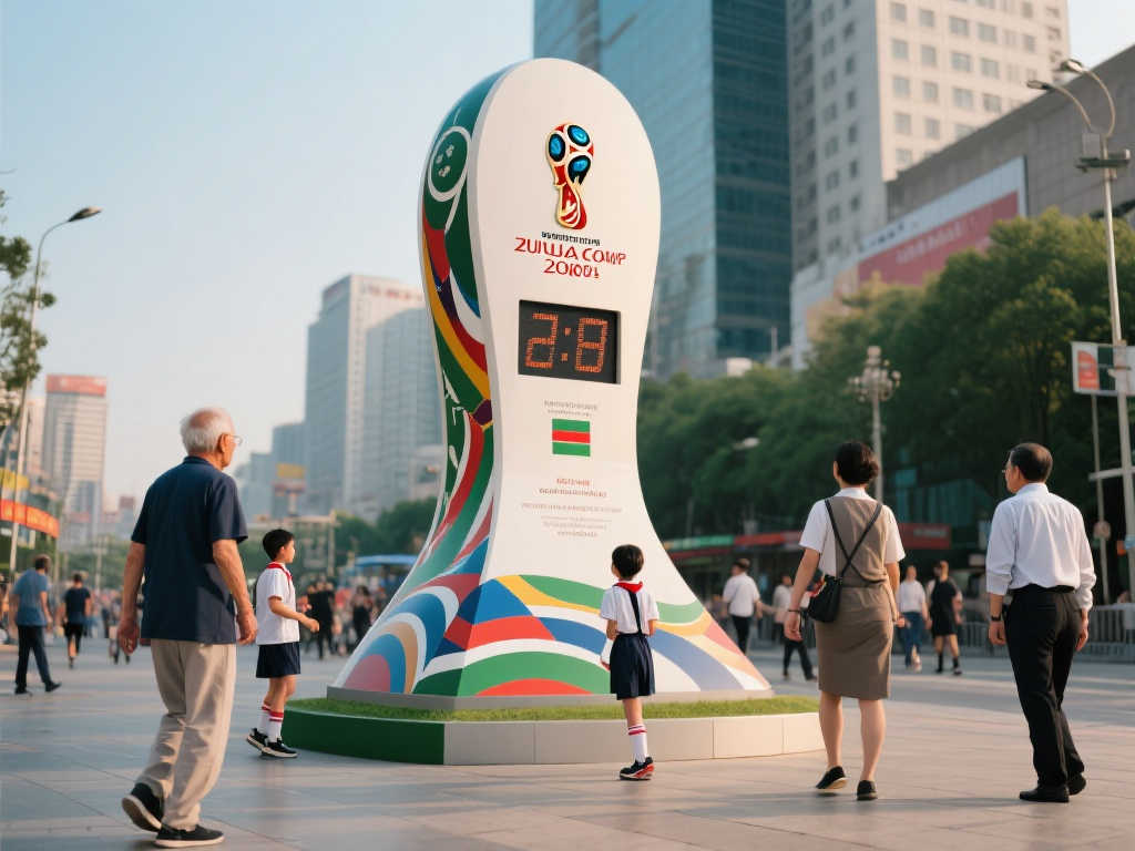 世界杯倒计时装置亮相城市广场,激发球迷热情 世界杯倒计时装置亮相城市广场,激发球迷热情